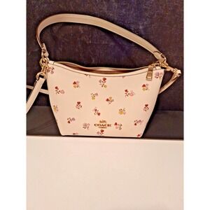 NWT Coach CW392 Zip Top Shoulder Bag Crossbody W/ Heart Print In Chalk